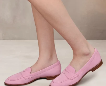 Santoni – Women’s pink nubuck penny loafer