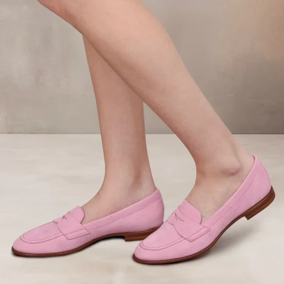 Santoni - Women’s pink nubuck penny loafer - Image 2