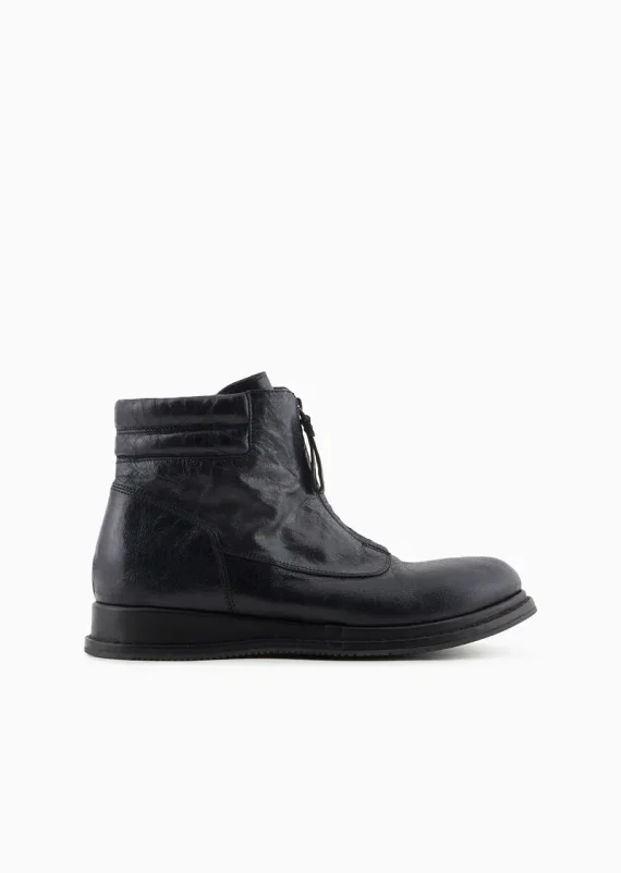 Giorgio Armani - Vintage-effect leather ankle boots